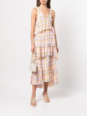 Cinq A Sept Astor Tiered Plaid-print Midi Dress